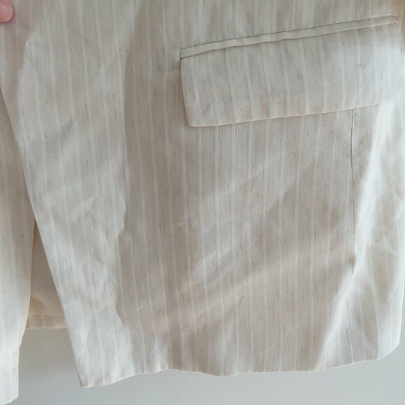 ZARA Linen Blend Neutral Oatmeal Stripe Roll Tab Sleeve Blazer Preppy - Size M - Picture 7 of 12